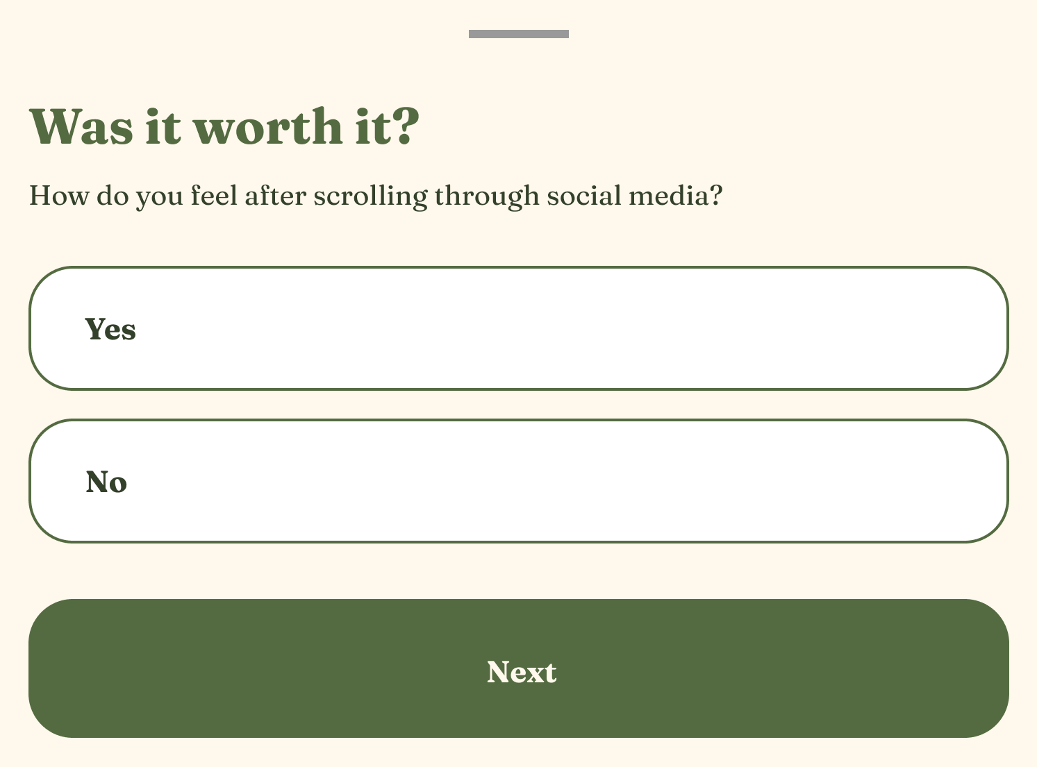 Was It Worth It app screen asking Yes or No