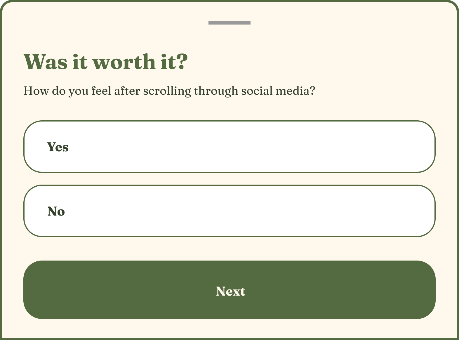 Was It Worth It app screen asking Yes or No