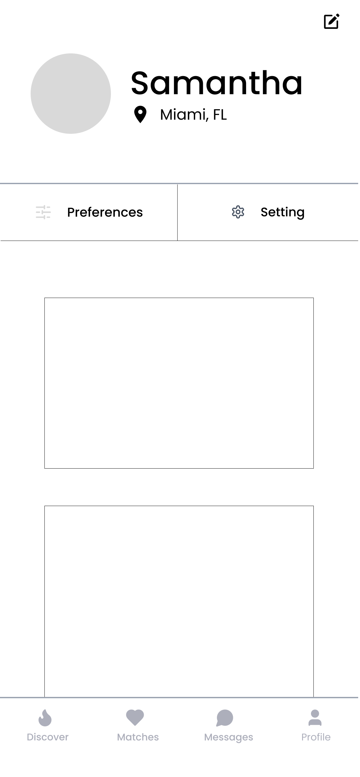 Low fidelity settings screen
