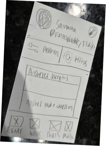 Paper sketch of the settings screen