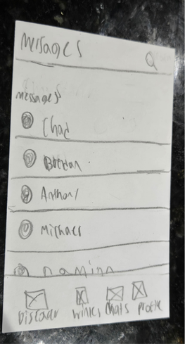 Paper sketch of the messaging screen