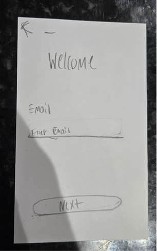 Paper sketch of the onboarding screen