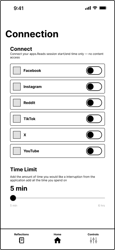 Low fidelity controls screen